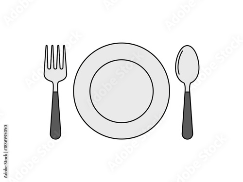 Minimalist Dining Plate, Fork, and Spoon Illustration for Culinary Themes