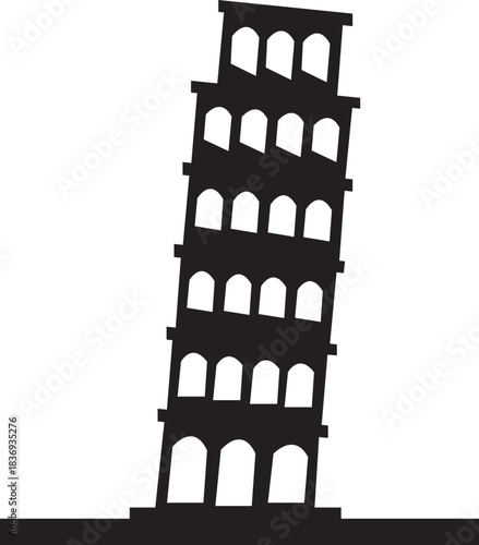 Silhouette icon of the leaning tower of pisa