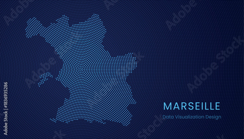 Marseille city dotted digital map for data visualization design