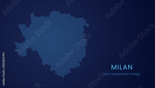 Milan city dotted digital map for data visualization design