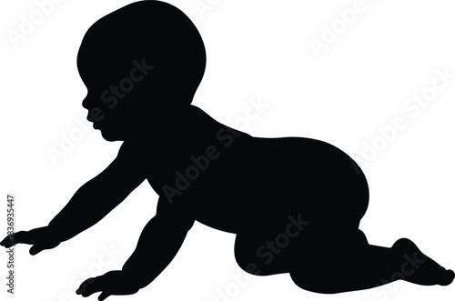 Adorable Baby Crawling Silhouette Vector Icon, Newborn Infant Child Development Milestone Graphic, Black Crawler Outline on White Background for Pediatric Design