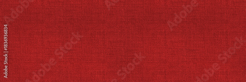 Red fabric background – seamless texture of textile material. Long wide backdrop of woven linen cloth swatch.