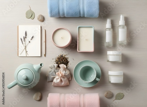 Minimalist Spa Flat Lay with Natural Skincare Products