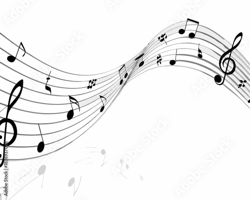 Elegant musical notes gracefully flow in a dynamic swirling arrangement