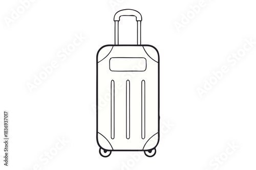 Minimalist flat vector illustration of a clean geometric luggage suitcase with wheels and handle isolated on transparent background