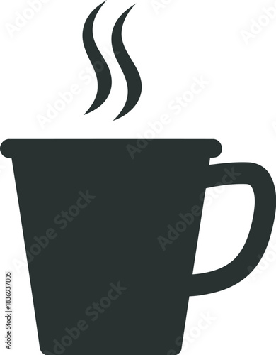 Warm steaming mug of coffee or tea on a white background