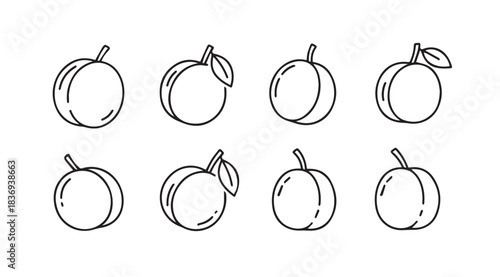 Collection of hand drawn peaches with leaves fresh fruit sketches isolated on white artistic rendering vector