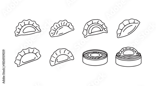 Set of hand drawn dumplings and steamer baskets isolated on white for food design elements vector