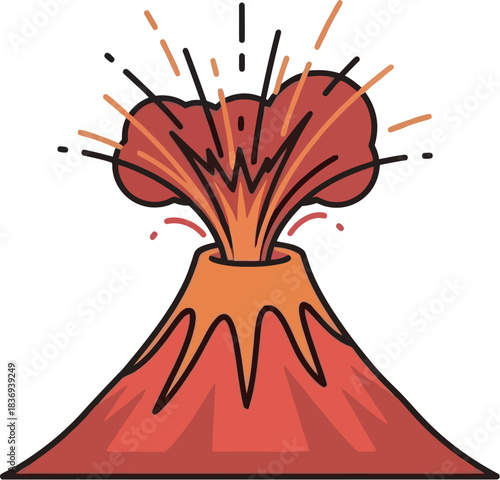 Fiery volcano erupting with molten lava and smoke spewing into the sky