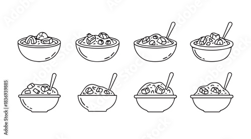 Hand drawn cereal bowls with spoons collection food breakfast meal refreshing mealtime nourishment vector