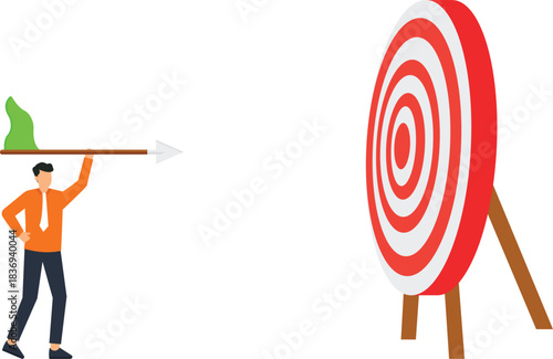 Businessman aiming arrow at target for business goal achievement marketing strategy success concept ambition focus hitting the mark objective