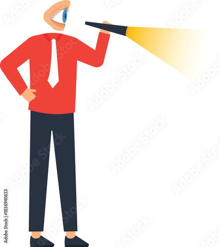 Businessman eye head looking through spyglass business vision strategic planning market research future forecast finding opportunity talent acquisition corporate goal creative concept