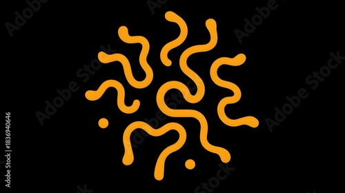 Abstraktes organisches Linienmuster in Orange auf Schwarz
