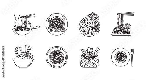 Hand drawn spaghetti pasta dishes collection artistic sketch food icons representing delicious italian cuisine vector