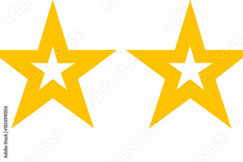 Two bright yellow stars against a plain white background simple graphic