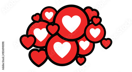 Vibrant red heart symbols in playful cluster