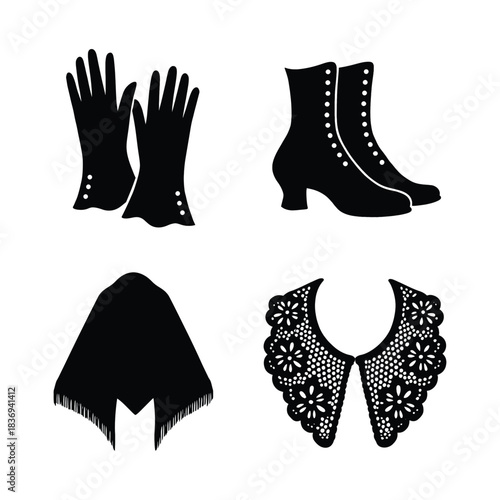 Victorian Accessories Silhouettes Gloves Boots Shawl Lace Collar Keywords: victorian, accessories, silhouette