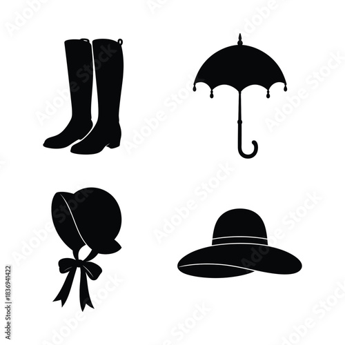 Victorian Footwear and Headwear Silhouettes Boots Bonnet Hat Keywords: victorian, footwear, headwear, silhouette