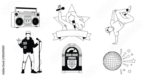 Vibrant talent show graphics and icons for lively entertainment