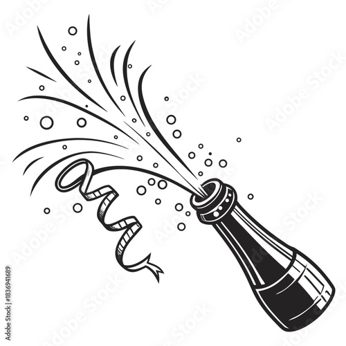 Champagne cork flying silhouette  bold black fill