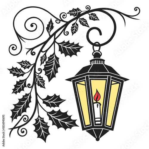 Christmas candle lantern silhouette black fill 