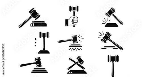 Set of gavel icons for law and justice themes