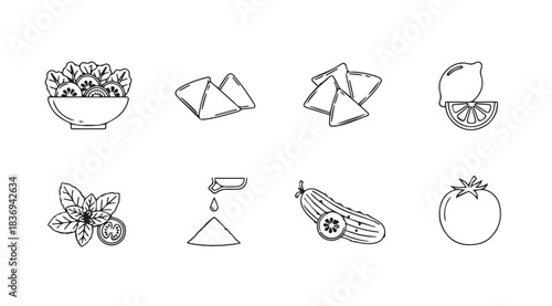 Hand drawn sketch icons of fresh ingredients for culinary preparation and healthy eating vector
