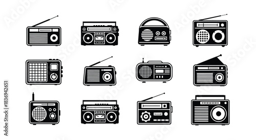 Variety of vintage and modern radio designs