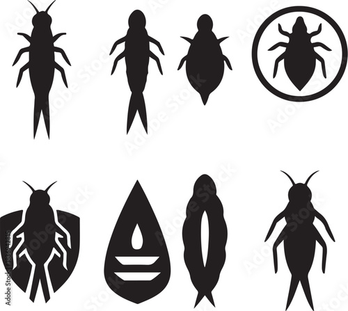 Mayfly Nymph Silhouette Icon Set.eps