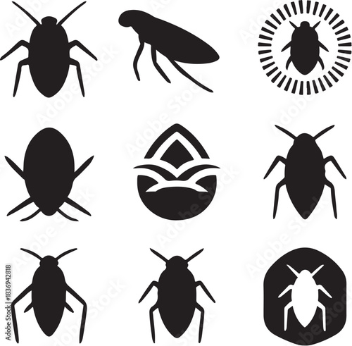 Water Boatman Silhouette Icon Set.eps