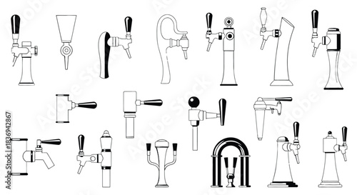 Variety of beer taps and dispensers