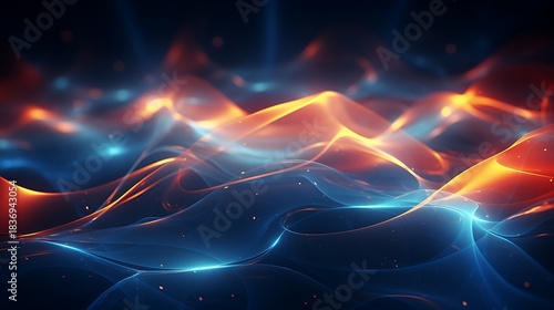 Wallpaper Mural Abstract Waves of Light Blurry Background with Orange and Blue Glowing Lines Pattern Torontodigital.ca
