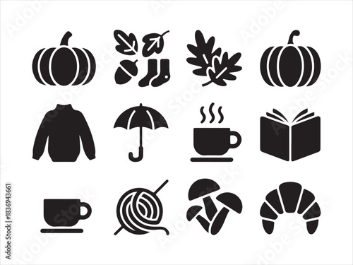 Spring Season icon pack for your website design, Set of autumn season glyph elements and icons vector illustration