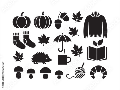 Spring Season icon pack for your website design, Set of autumn season glyph elements and icons vector illustration