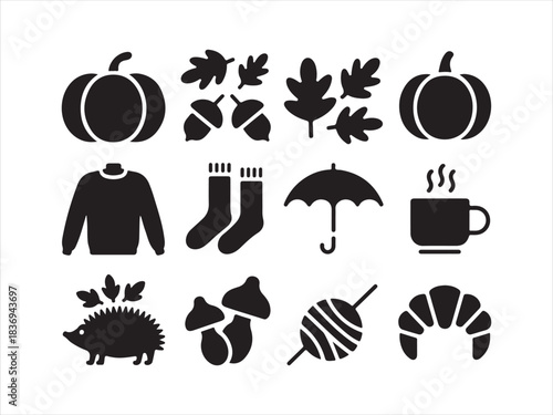Spring Season icon pack for your website design, Set of autumn season glyph elements and icons vector illustration