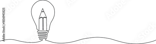 Creative idea concept: continuous line drawing of lightbulb and pencil Vector
