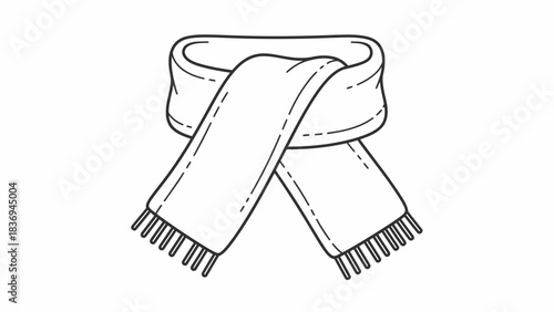 Cozy winter scarf outline drawing for cold weather fashion accessory vector isolated on white background, Vector