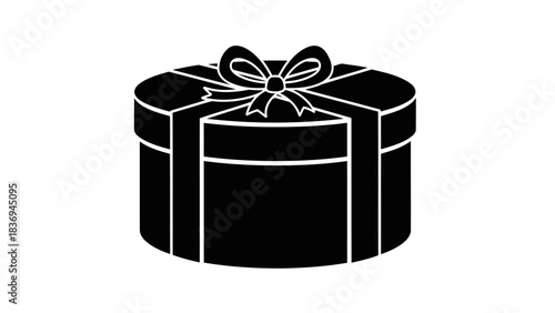 Simple graphic icon of a cylindrical present box tied with a decorative bow isolated on white background, Vector