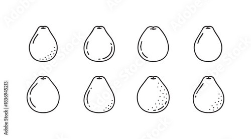 Collection of hand drawn pear fruit sketches with subtle texture variations on vector