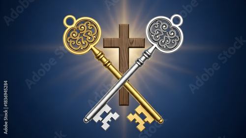 Detailed Illustration of Saints Peter and Paul Symbol Featuring Cross and Keys Emblem, Representing Christian Faith, Apostolic Authority, Spiritual Heritage, and Sacred Devotion