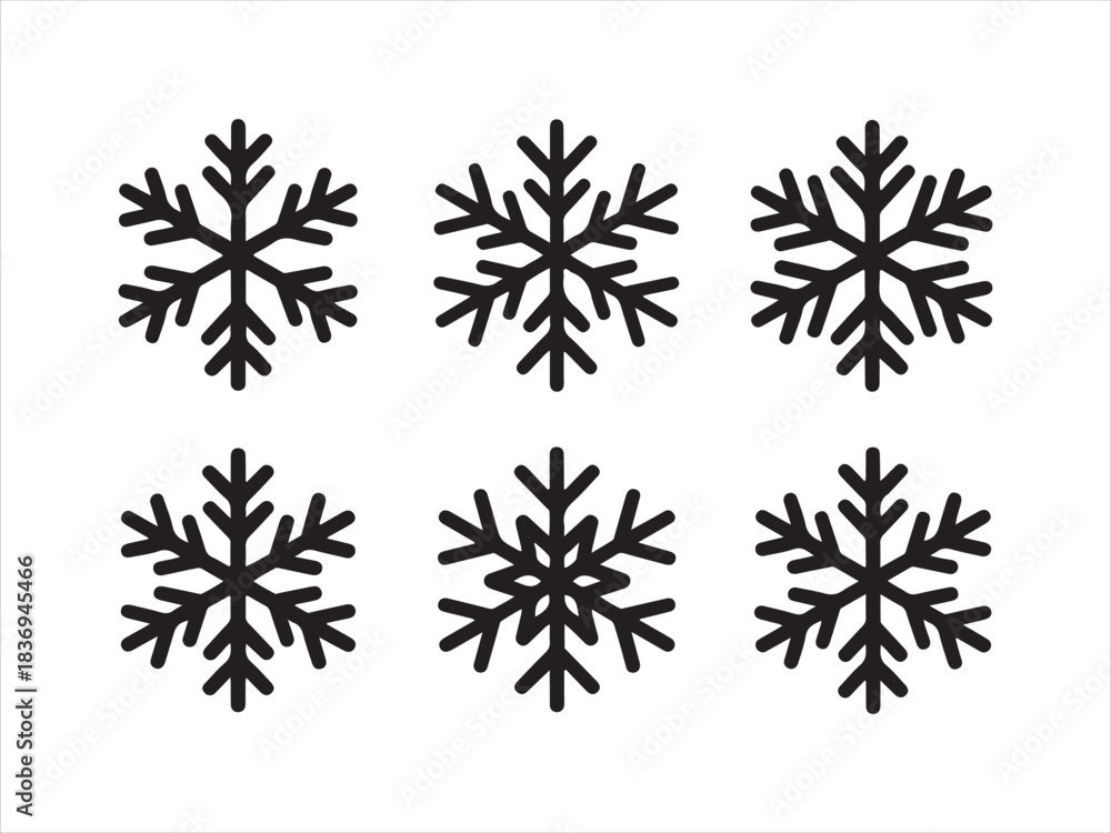 Obraz premium Snowflake crystal silhouette icon set. Hanukkah icons. black color and white background