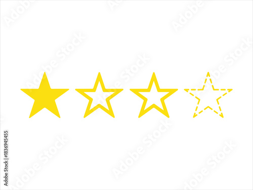 Golden four star rating vector icons set for review feedback, quality evaluation score, achievement badge, success symbol, graphic design