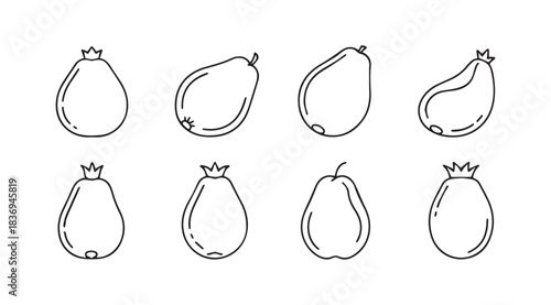 Collection of hand drawn pear silhouettes with sketchy outlines and botanical elements vector