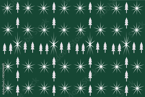 White snowflake and tree on green background,Christmas pattern design