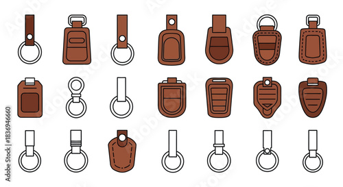 Brown leather keychain designs with metal rings