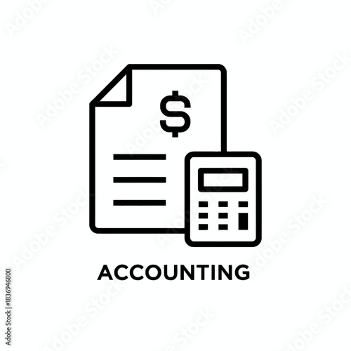 Accounting icon representing financial documents and calculator for business calculations