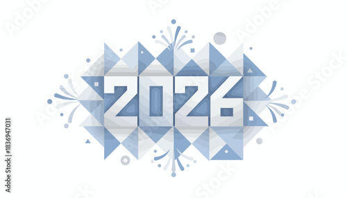 Stunning modern 2026 typography design with vibrant blue geometric layers celebrating the approaching new year