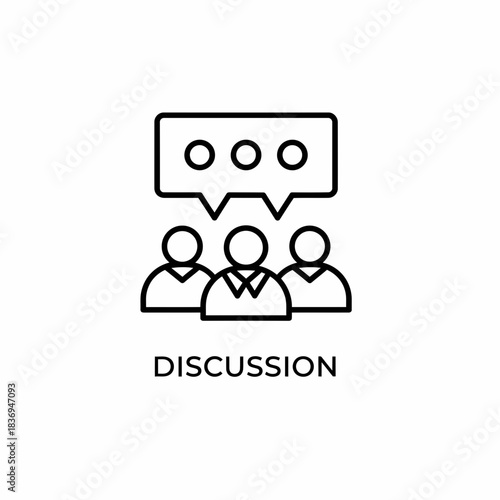 Simple icon representing a group discussion among three people with a speech bubble above them