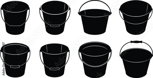Black and white illustration of various bowls and spoons in a set