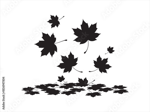 Obraz na płótnie Falling Maple Leaves Silhouette Autumn Vector Illustration
